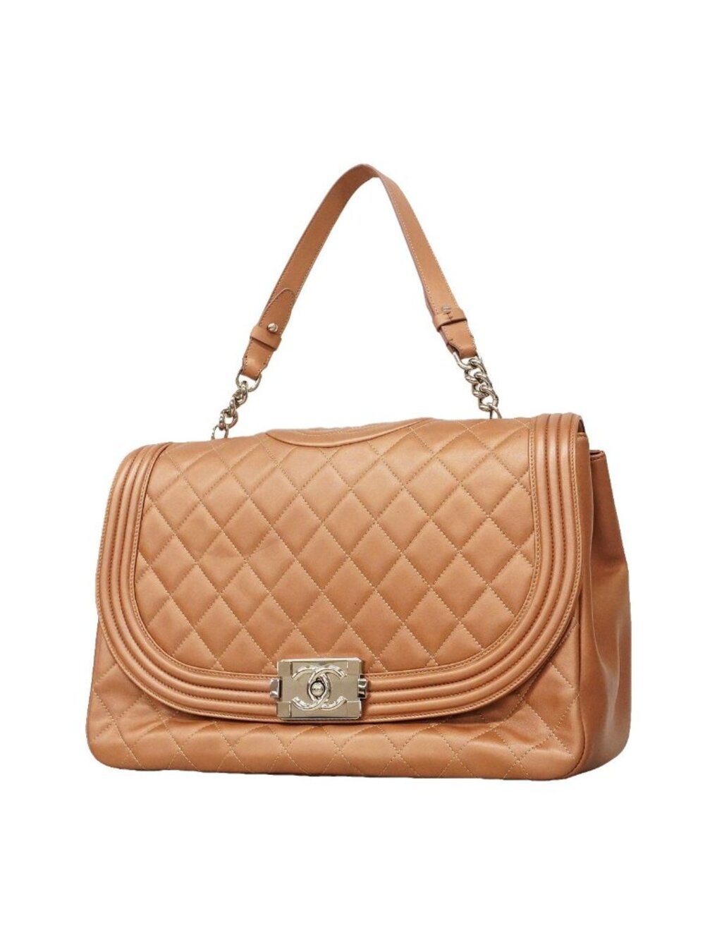 Chanel Handbag Boy Lambskin Pink Beige Silver
